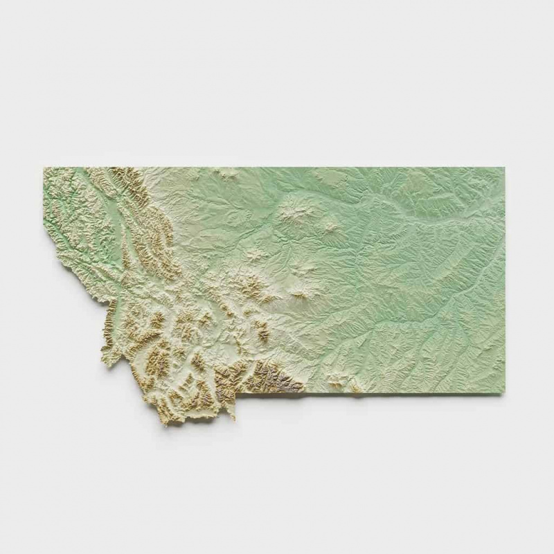   Mapa de Relevo Topográfico de Montana - Renderização em 3D