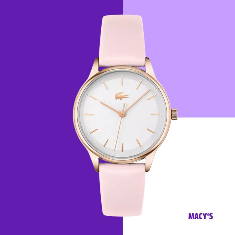   Naiset's Club Pink Leather Strap Watch