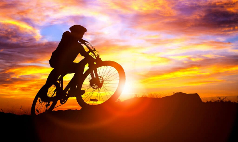   Važiavimas dviračiais, kalnų dviratis, kalnų dviratis, dviratis, saulėlydis