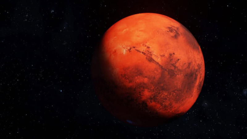   Marso planetos 3D iliustracija, detalios paviršiaus savybės