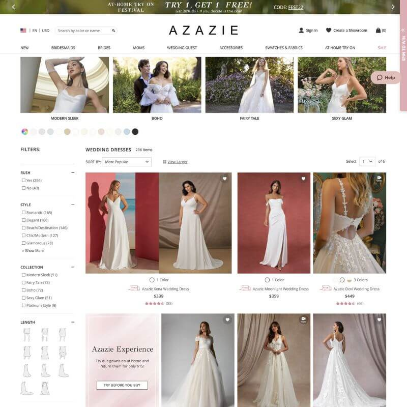   Azazie ویب سائٹ