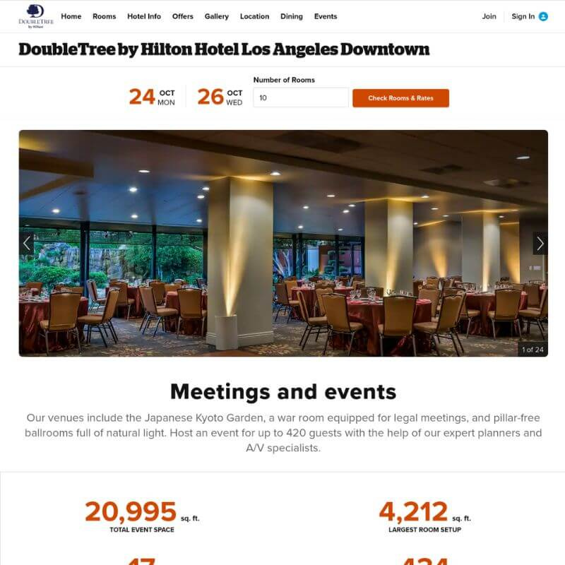   Веб локација хотела ДоублеТрее би Хилтон у центру Лос Анђелеса